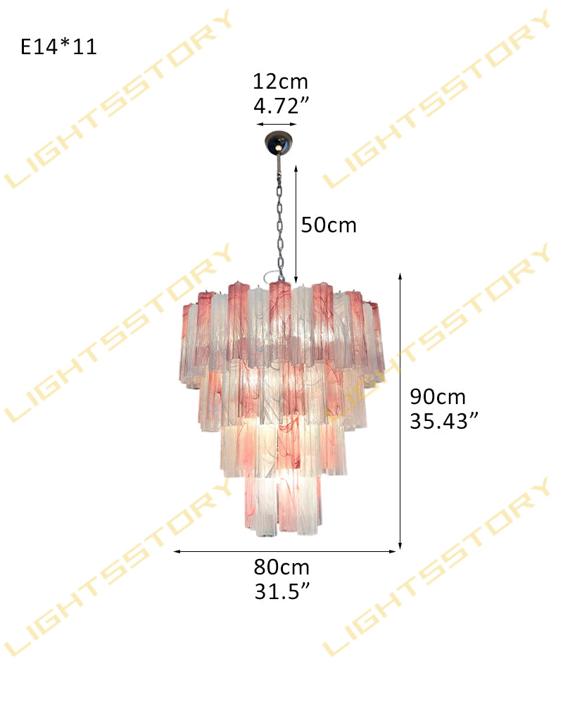 Cortina Murano Glass Ethereal Pink Multi Tier Cascade Chandelier - Hand Blown Glass, Lux Gold Trim - Living Rooms & Dining Rooms