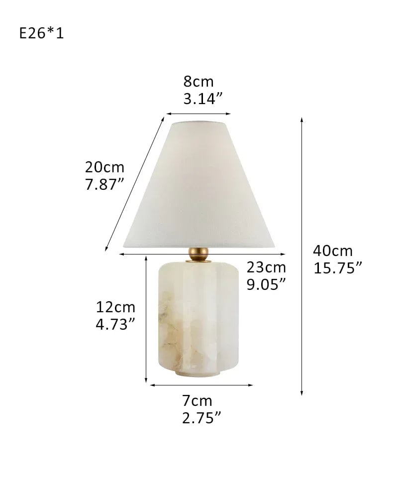 Ciccio Series Geometric Table Lamp | Drum Silhouette Natural Alabaster and Brass, Polished Brass finish for Living rooms, bedrooms, and home offices B-L20*H40CM L7.9"*H15.8" White + Brass Vintage table lamp