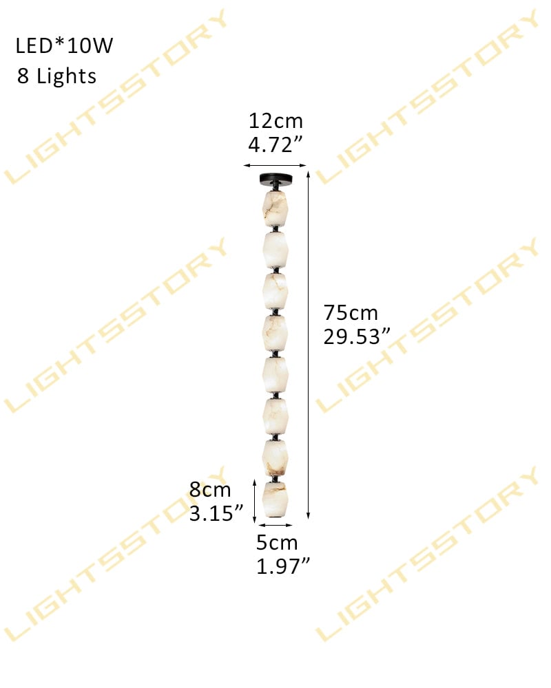 Clairval Series Geometric Chandelier | Customizable Linear Strand Natural Alabaster with Solid Brass Connectors, Natural Brass finish for High-ceiling Living Rooms and Grand Foyers 8-light-D5*H75CM D1.97"*H29.53" Black American chandelier
