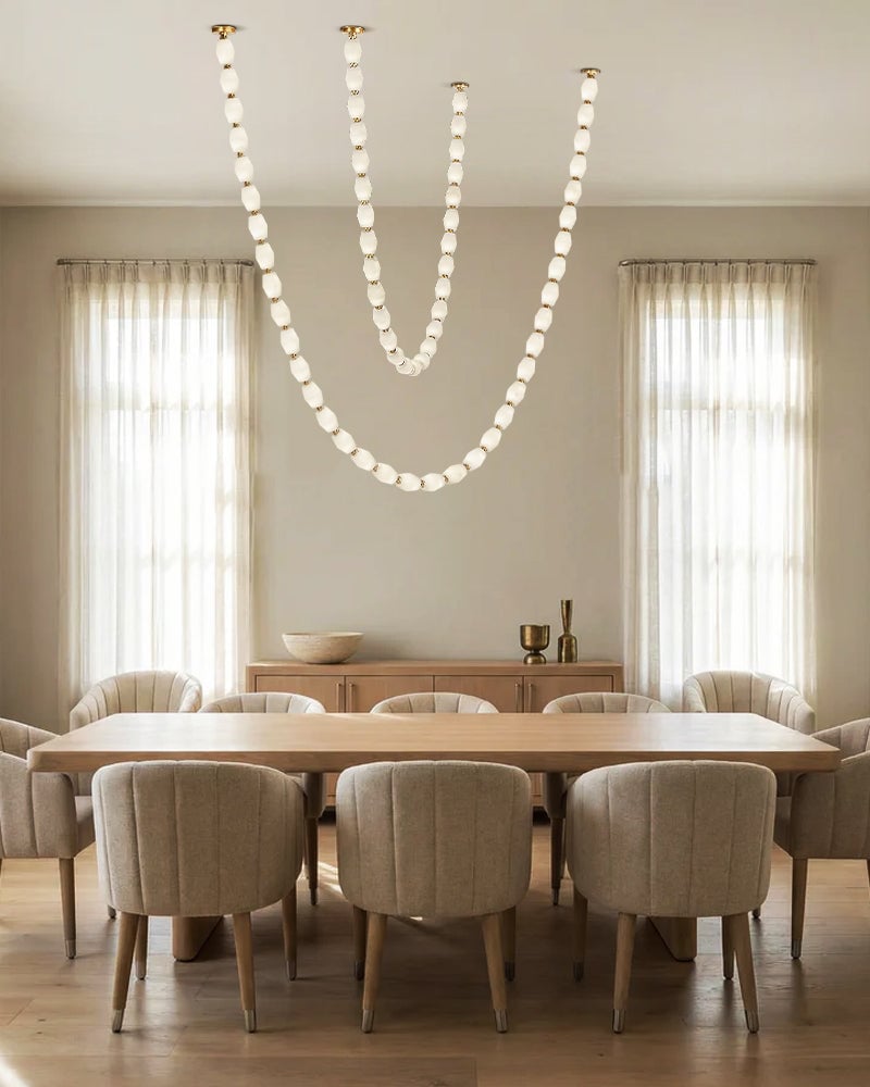 Clairval Series Geometric Chandelier | Customizable Linear Strand Natural Alabaster with Solid Brass Connectors, Natural Brass finish for High-ceiling Living Rooms and Grand Foyers American chandelier