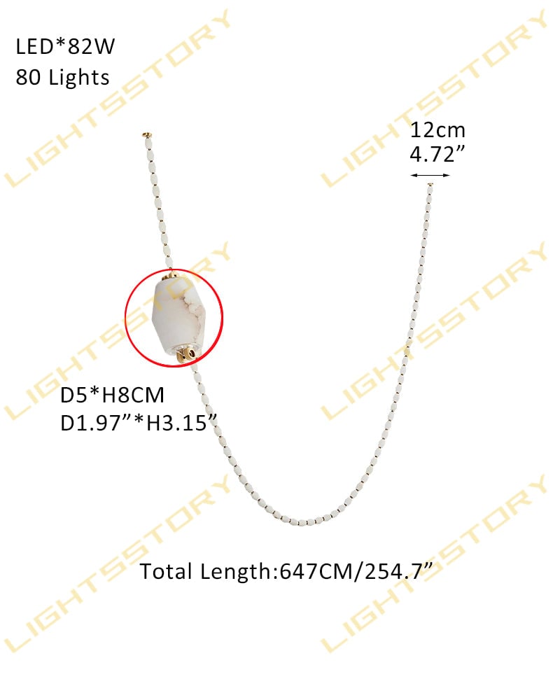 Clairval Series Geometric Chandelier | Customizable Linear Strand Natural Alabaster with Solid Brass Connectors, Natural Brass finish for High-ceiling Living Rooms and Grand Foyers 80-light-D5*H647CM D1.97"*H254.72" Brass American chandelier