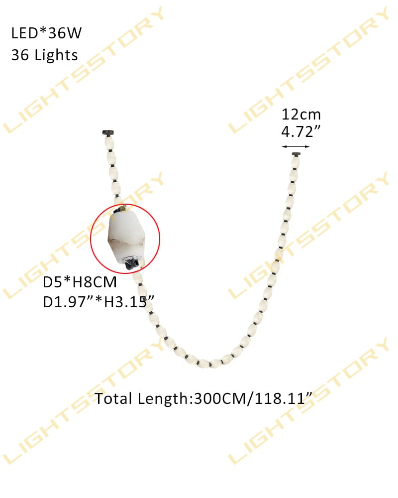 Clairval Series Geometric Chandelier | Customizable Linear Strand Natural Alabaster with Solid Brass Connectors, Natural Brass finish for High-ceiling Living Rooms and Grand Foyers 36-light-D5*H300CM D1.97"*H118.11" Black American chandelier