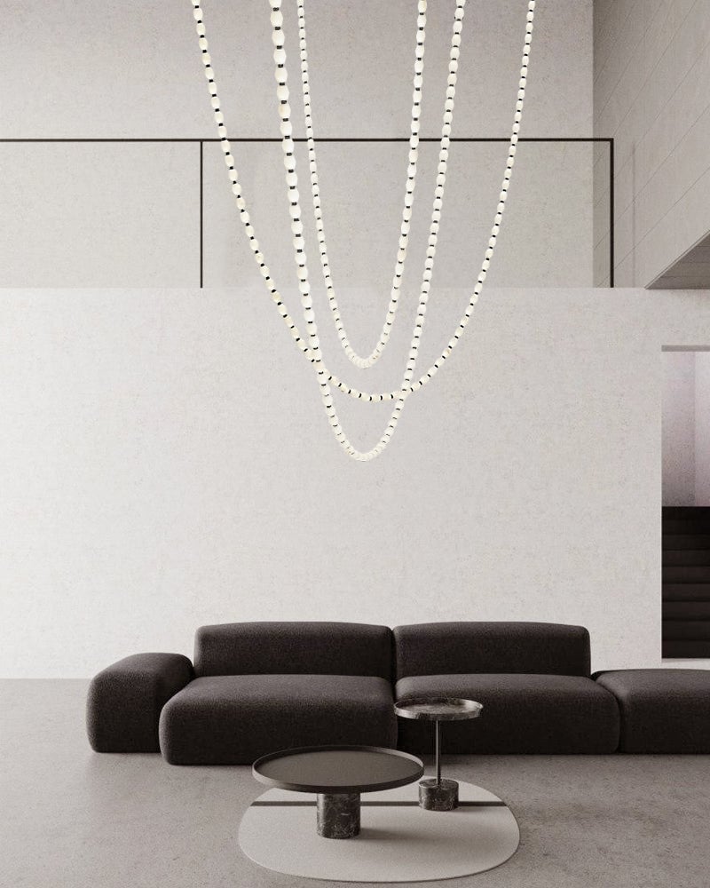 Clairval Series Geometric Chandelier | Customizable Linear Strand Natural Alabaster with Solid Brass Connectors, Natural Brass finish for High-ceiling Living Rooms and Grand Foyers American chandelier