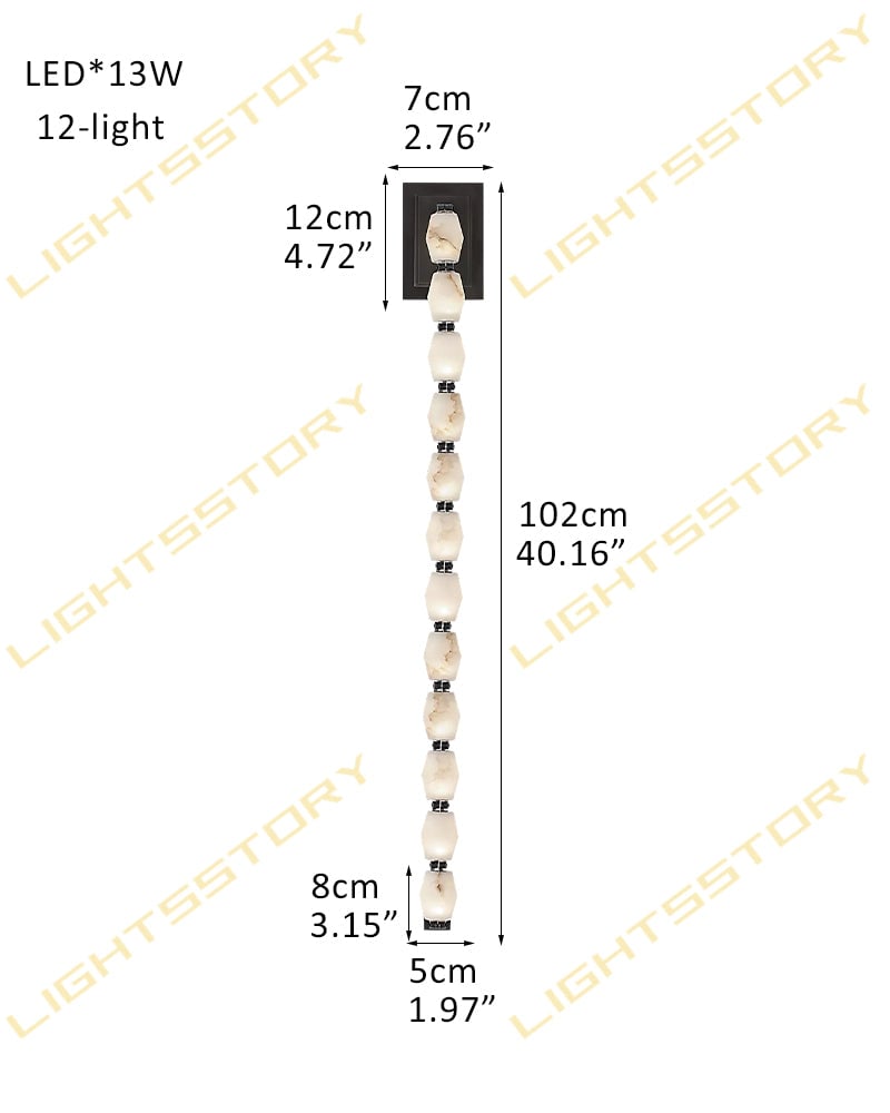 Clairval Series Geometric Wall Light | Multi Alabaster Globes Natural Alabaster and Solid Brass, Aged Brass and Black Framework for Modern Living Rooms and Hallways 12-light-D7*H102CM D2.76"*H40.16" Black Flush Mounted Wall Sconce Lamp