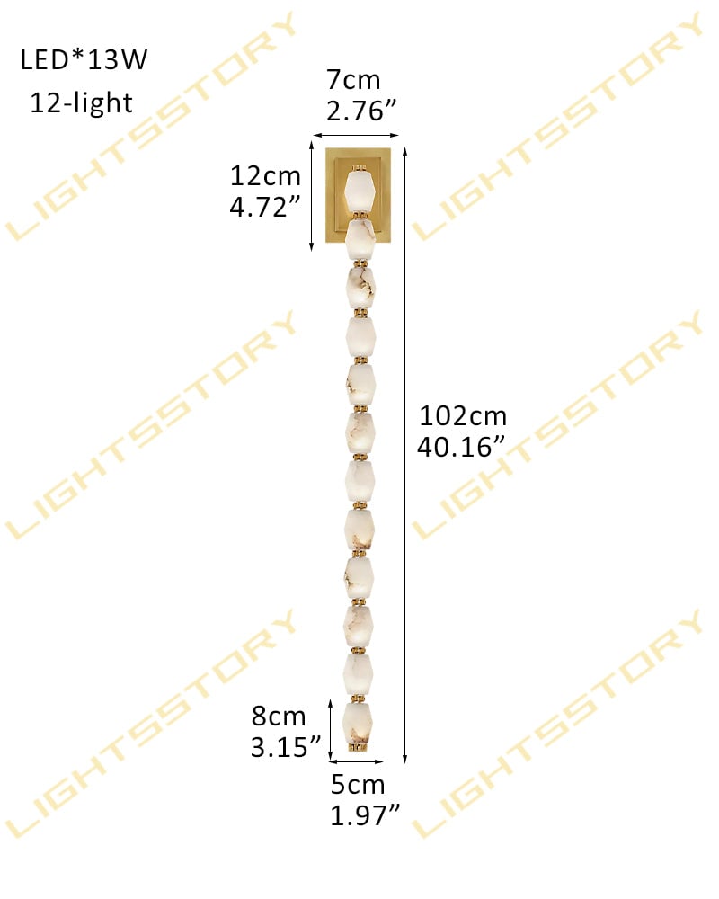 Clairval Series Geometric Wall Light | Multi Alabaster Globes Natural Alabaster and Solid Brass, Aged Brass and Black Framework for Modern Living Rooms and Hallways 12-light-D7*H102CM D2.76"*H40.16" Brass Flush Mounted Wall Sconce Lamp