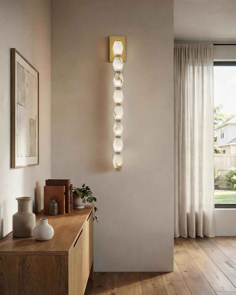 Clairval Series Geometric Wall Light | Multi Alabaster Globes Natural Alabaster and Solid Brass, Aged Brass and Black Framework for Modern Living Rooms and Hallways Flush Mounted Wall Sconce Lamp
