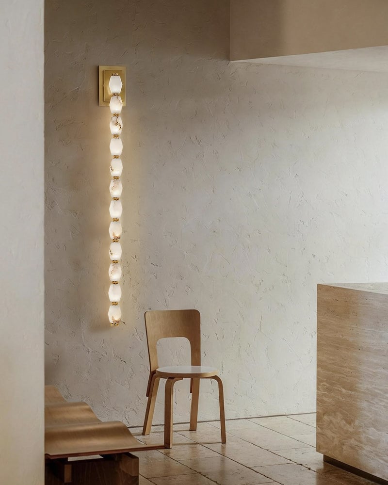 Clairval Series Geometric Wall Light | Multi Alabaster Globes Natural Alabaster and Solid Brass, Aged Brass and Black Framework for Modern Living Rooms and Hallways Flush Mounted Wall Sconce Lamp