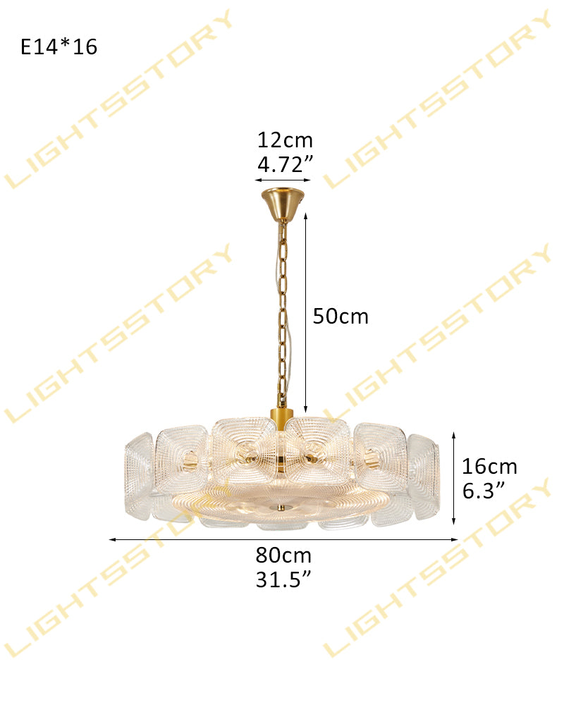 Emerald Clear Ghiaccio Glass Halo Ring Chandelier - Emerald Glass, Lux Brass Trim - Living Rooms, Bedrooms, Dining Rooms