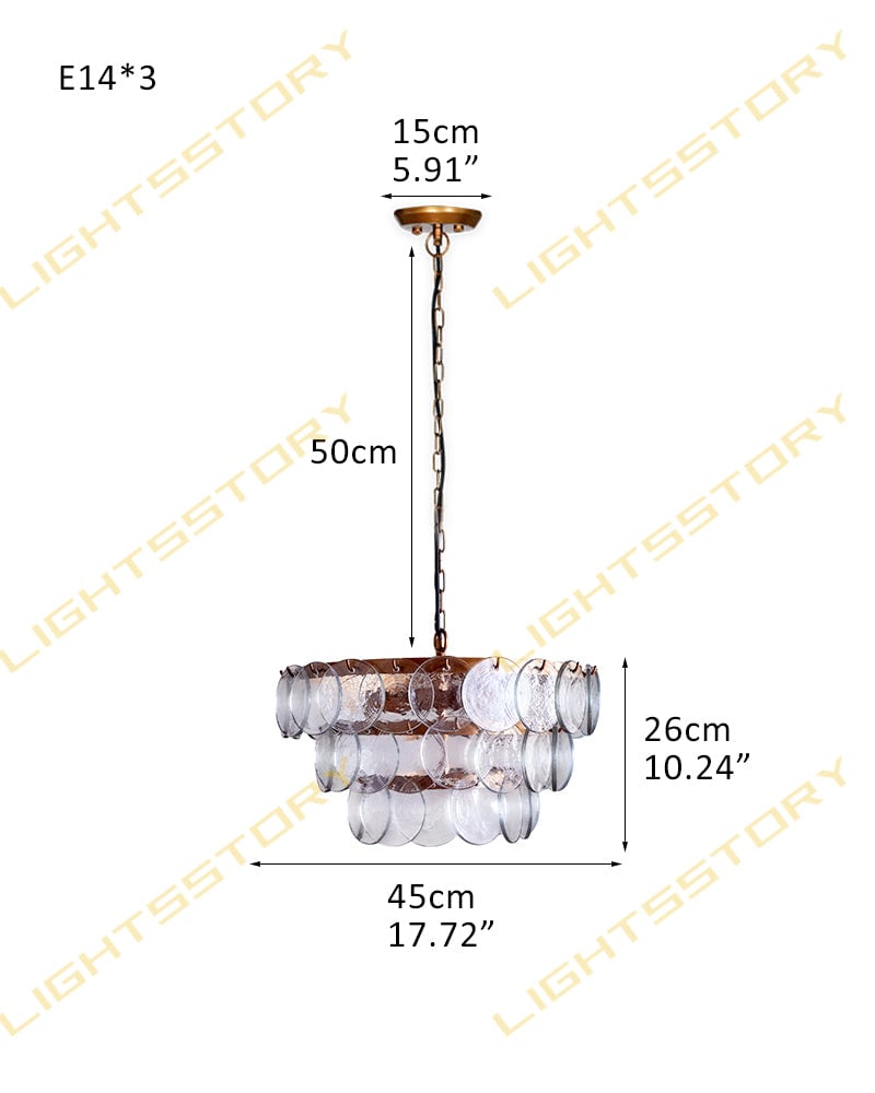 Geometric Hand-blown Pendant Light Borosilicate Glass with Brushed Brass for Kitchen Islands and Dining Rooms 3 Layer-D45*H26CM D17.72"*H10.24" Clear American chandelier