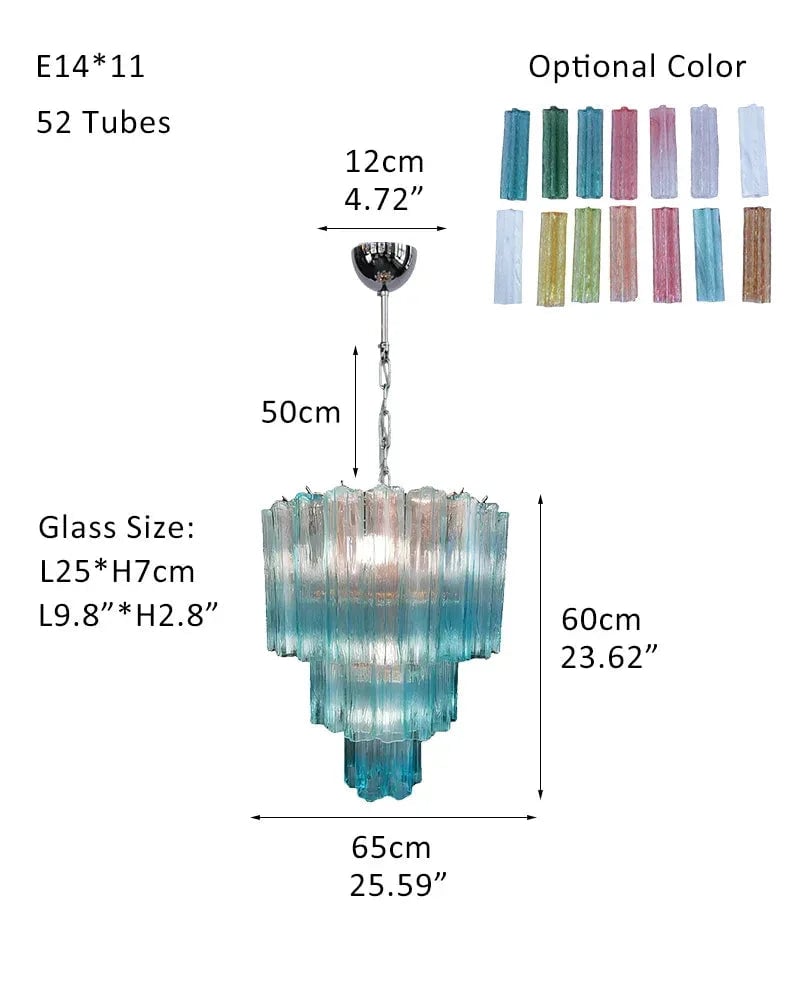 Cortina Series Cascading Chandelier | Multi-Tier Fluted Glass Handcrafted Fluted Murano-Inspired Blue Glass, Satin Brass for Grand Entrances and Dining Rooms Pendants-D65*H60CM D25.6"*H23.7"(52 tubes) Blue Glass + Silver Frame American chandelier