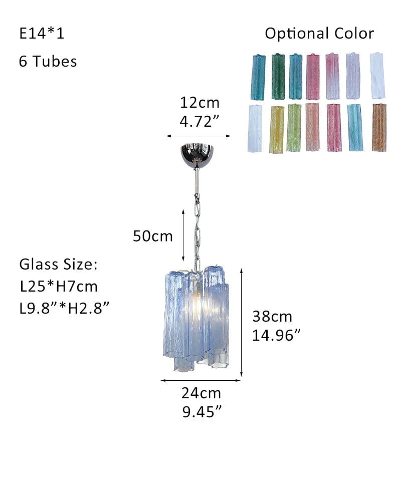 Cortina Series Cascading Chandelier | Multi-Tier Fluted Glass Handcrafted Fluted Murano-Inspired Blue Glass, Satin Brass for Grand Entrances and Dining Rooms Pendants-D24*H38CM D11"*H11"(6 tubes) Blue Glass + Silver Frame American chandelier