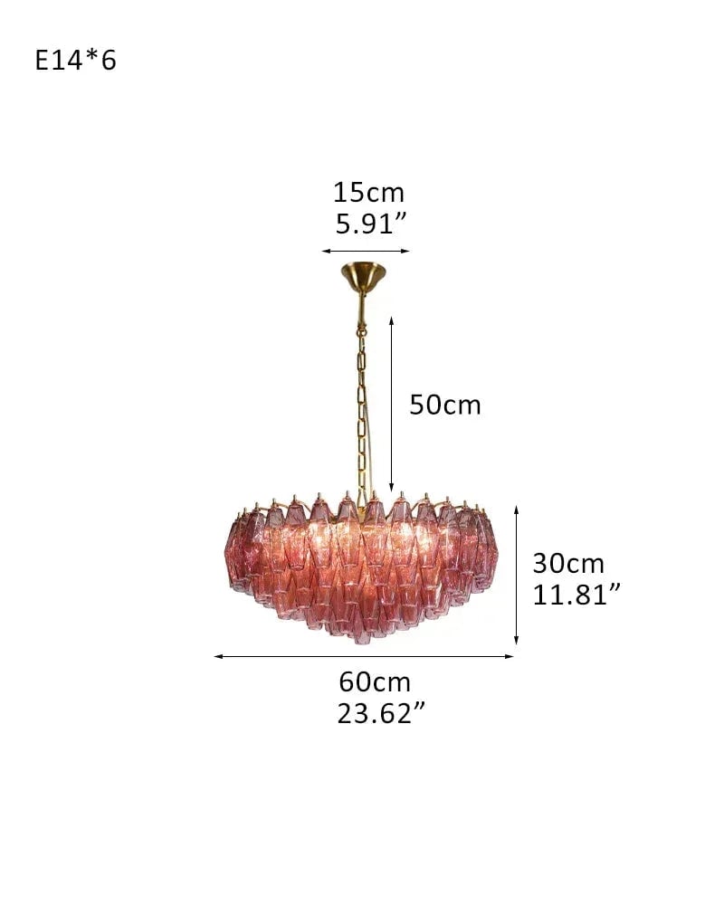 Cortina Series Cascading Chandelier | Multi-Tier Hand Blown Polyhedrons Hand-blown Murano glass polyhedrons, Antique brass satin frame with gold enamel for Grand halls and dining rooms D60*H30CM D23.62"*H11.81" Purple American Vintage chandelier lamp