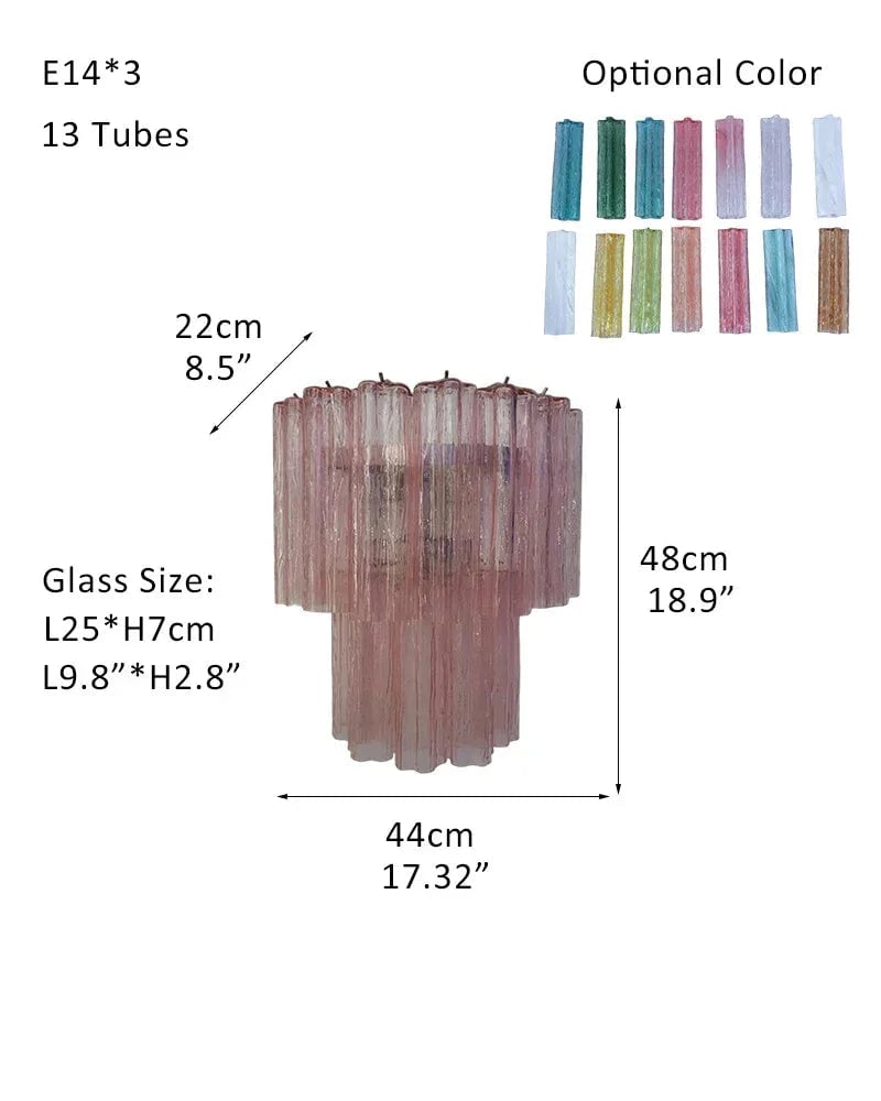 Cortina Series Cascading Chandelier | Multi-Tier Murano Glass Handcrafted Fluted Pink Murano Glass Tubes, Satin Brass for Grand Entrances and Dining Rooms Sconces-D44*H48CM D17"*H19"(5 tubes) Pink & Silver American chandelier