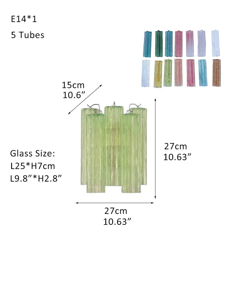 Cortina Series Cascading Chandelier | Multi-tiered Fluted Glass Handcrafted Fluted Murano-Inspired Green Glass, Satin Brass Frame with Silver and Gold Tones for Grand Entrances and Dining Rooms Sconces-D28*H28CM D11"*H11"(5 tubes) Green Glass + Silver Frame American chandelier