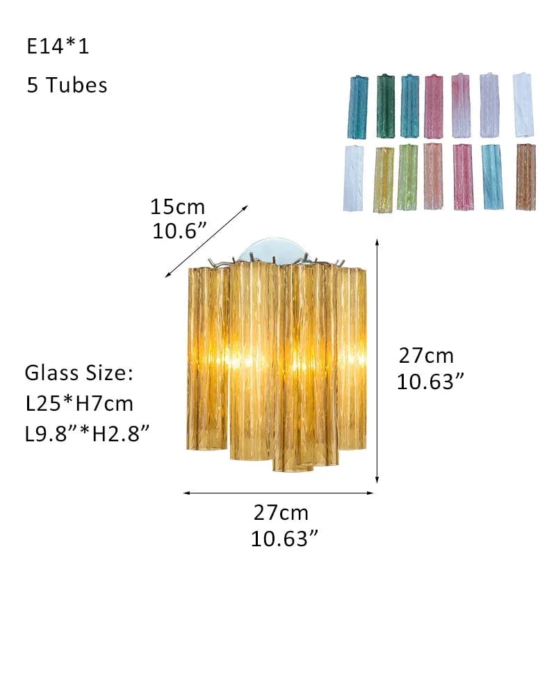 Cortina Series Cascading Chandelier | Multi-tiered Fluted Glass Handcrafted Fluted Murano-Inspired Amber Glass, Satin Brass for Grand Entrances and Dining Rooms Sconces-D27*H27CM D10.6"*H10.6"(5 tubes) Amber Glass + Silver Frame American chandelier