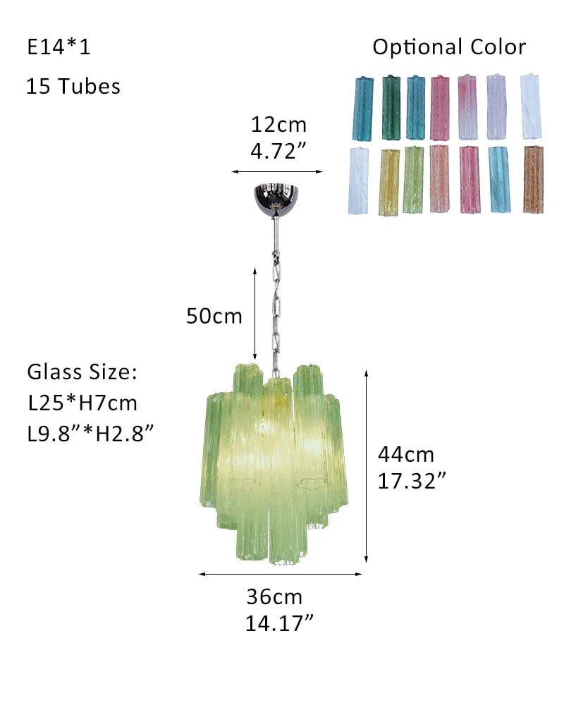 Cortina Series Cascading Chandelier | Multi-tiered Fluted Glass Handcrafted Fluted Murano-Inspired Green Glass, Satin Brass Frame with Silver and Gold Tones for Grand Entrances and Dining Rooms Pendants-D36*H44CM D14"*H17"(15 tubes) Green Glass + Silver Frame American chandelier