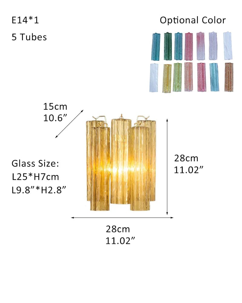Cortina Series Cascading Chandelier | Multi-tiered Fluted Glass Handcrafted Fluted Murano-Inspired Amber Glass, Satin Brass for Grand Entrances and Dining Rooms Sconces-D28*H28CM D11"*H11"(5 tubes) Amber Glass + Silver Frame American chandelier
