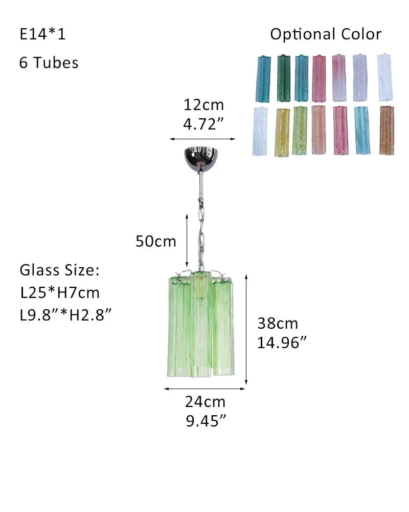 Cortina Series Cascading Chandelier | Multi-tiered Fluted Glass Handcrafted Fluted Murano-Inspired Green Glass, Satin Brass Frame with Silver and Gold Tones for Grand Entrances and Dining Rooms Pendants-D24*H38CM D9.5"*H15"(6 tubes) Green Glass + Silver Frame American chandelier