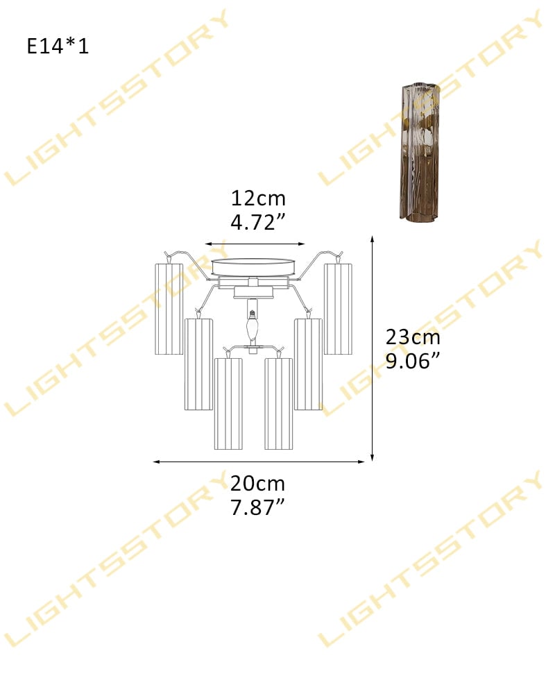 Cortina Series Ethereal Ceiling Light | Star-Shaped Hand-blown authentic Murano glass tubes, Elegant gold accents for Living Rooms and Entryways 1 light -D20*H23CM D7.87"*H9.06"(6 tubes) Gold + Smoky Glass Modern Ceiling lamp