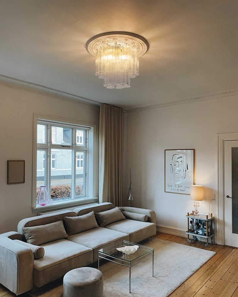 Cortina Series Ethereal Ceiling Light | Star-Shaped Hand-blown authentic Murano glass tubes, Elegant gold accents for Living Rooms and Entryways Modern Ceiling lamp