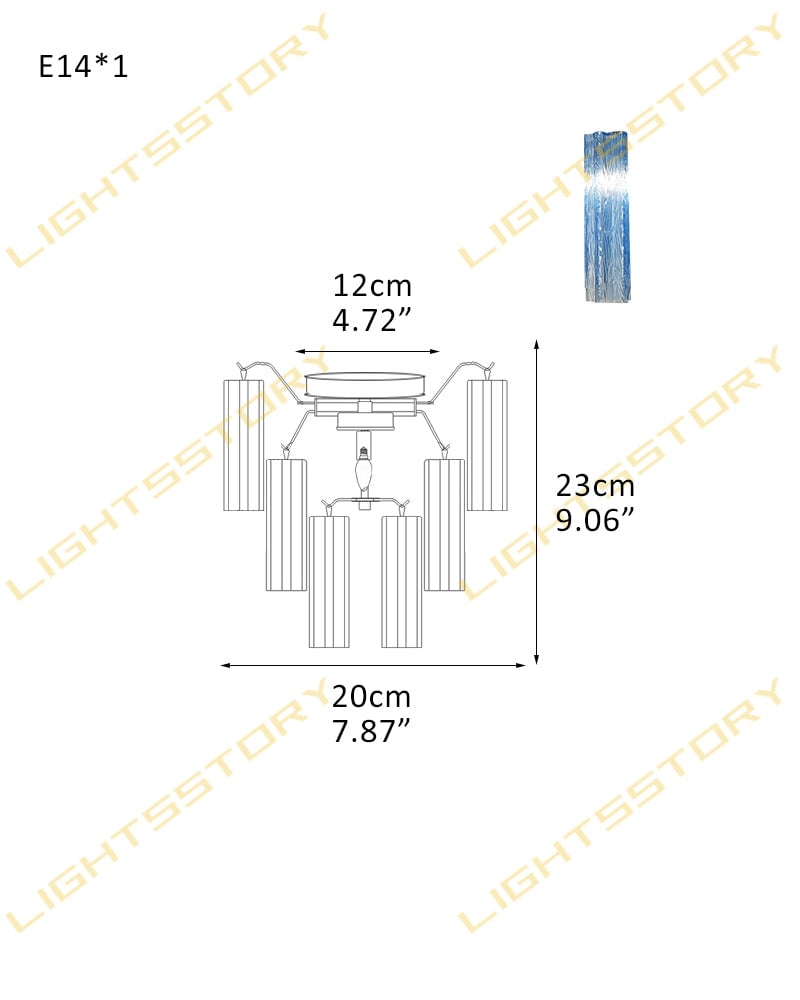 Cortina Series Ethereal Ceiling Light | Star-Shaped Hand-blown authentic Murano glass tubes, Elegant gold accents for Living Rooms and Entryways 1 light -D20*H23CM D7.87"*H9.06"(6 tubes) Gold + Blue Glass Modern Ceiling lamp