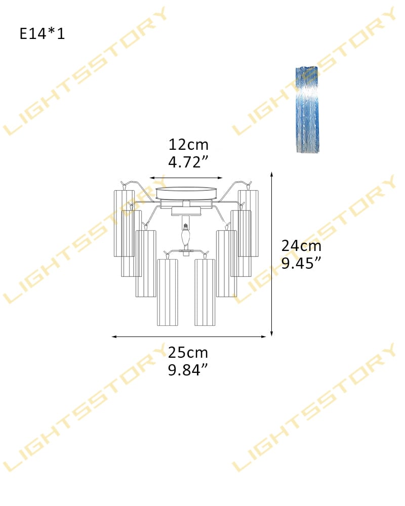 Cortina Series Ethereal Ceiling Light | Star-Shaped Hand-blown authentic Murano glass tubes, Elegant gold accents for Living Rooms and Entryways 1 light -D25*H24CM D9.84"*H9.45"(8 tubes) Gold + Blue Glass Modern Ceiling lamp