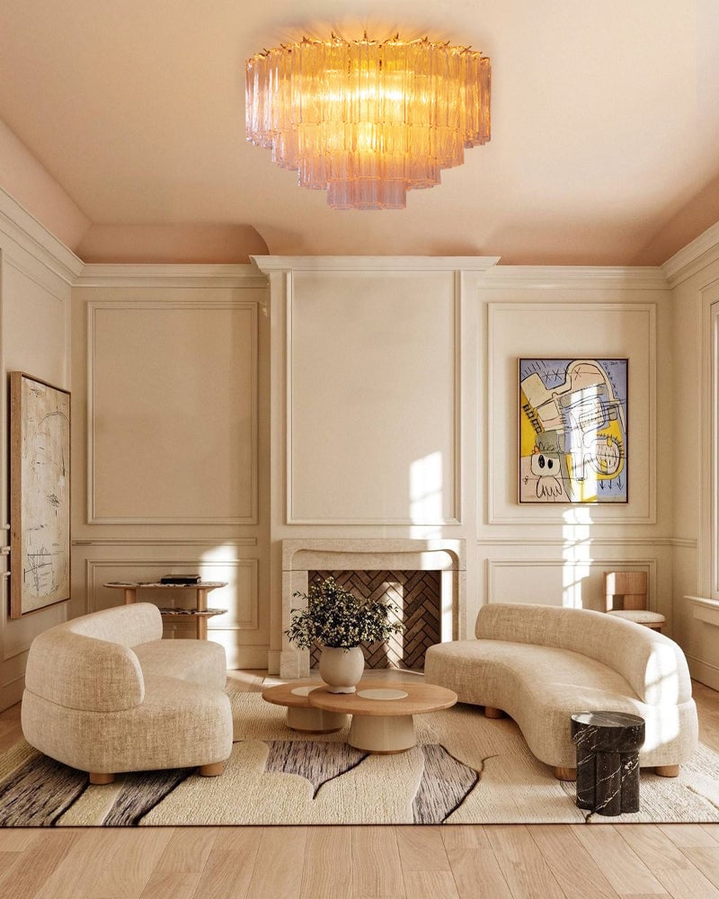 Cortina Series Ethereal Semi-Flush Ceiling Lamp | Star-Shaped Hand-blown authentic Murano glass tubes, Elegant gold accents for Living Rooms and Entryways Flush Mounted Ceiling Lamp