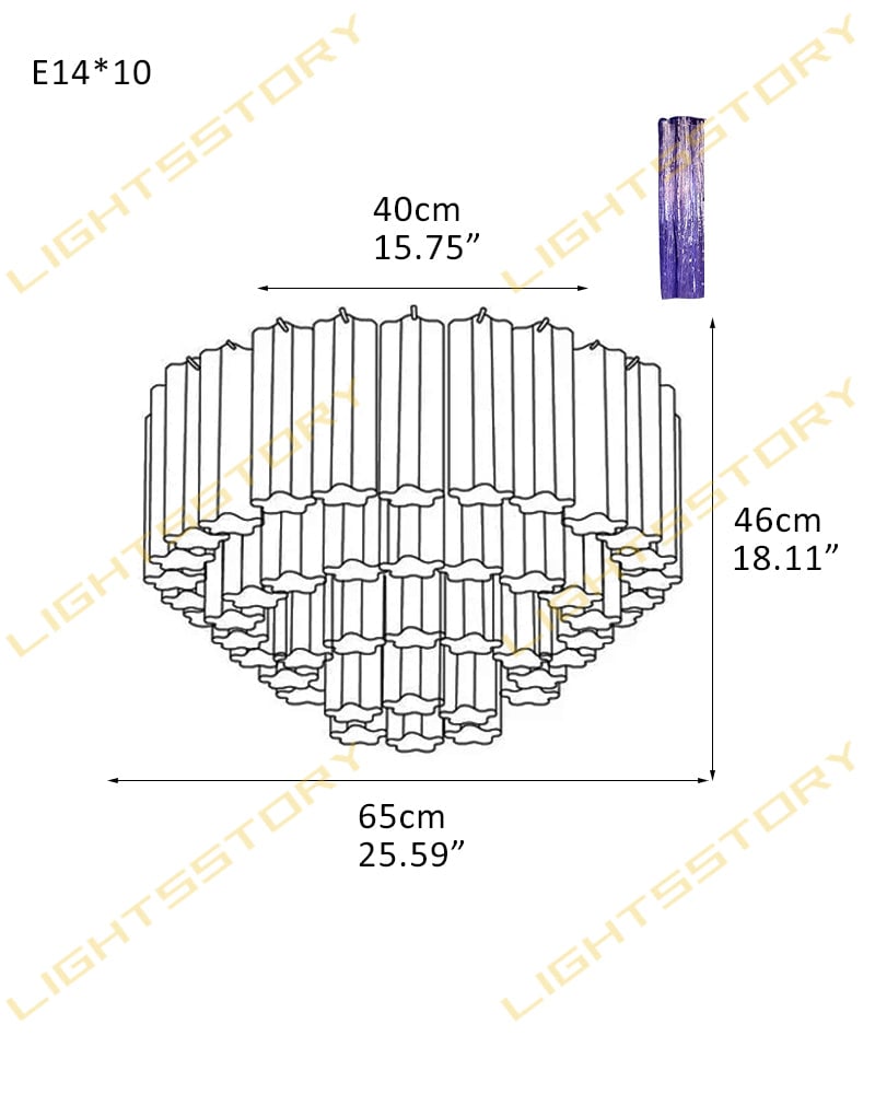 Cortina Series Ethereal Semi-Flush Ceiling Lamp | Star-Shaped Hand-blown authentic Murano glass tubes, Elegant gold accents for Living Rooms and Entryways 10 light-D65*H46CM D25.59"*H18.11"(42 tubes) Brass + Purple Glass Flush Mounted Ceiling Lamp