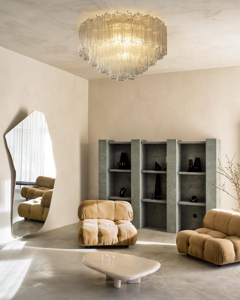 Cortina Series Ethereal Semi-Flush Ceiling Lamp | Star-Shaped Hand-blown authentic Murano glass tubes, Elegant gold accents for Living Rooms and Entryways Flush Mounted Ceiling Lamp