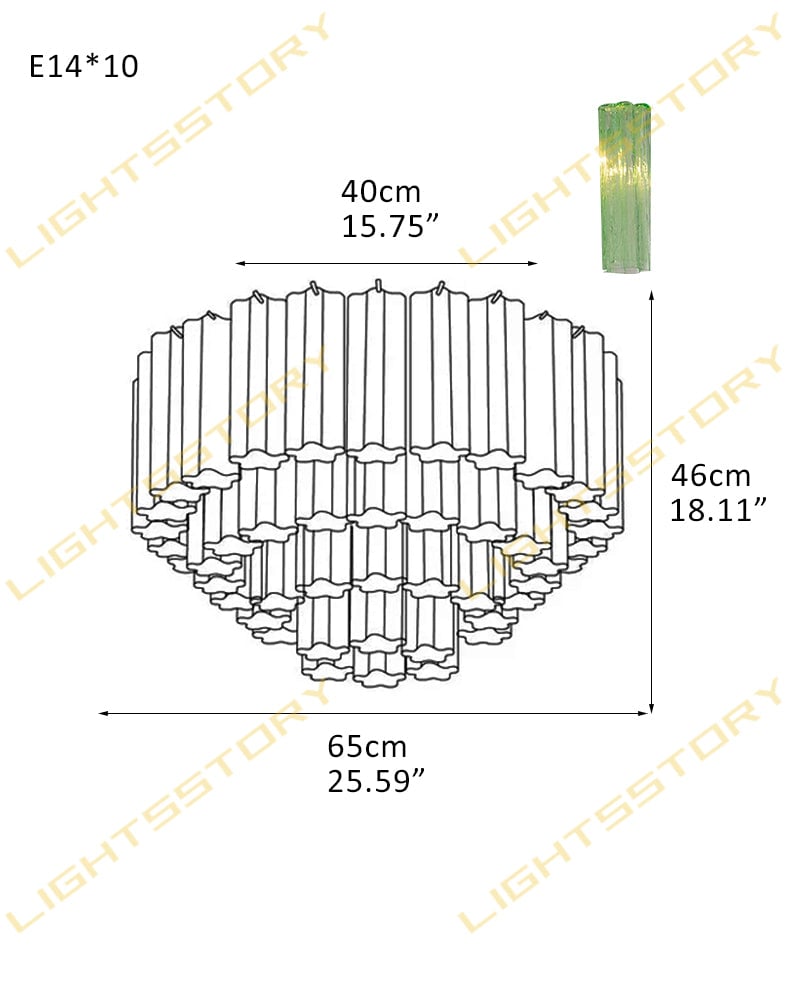 Cortina Series Ethereal Semi-Flush Ceiling Lamp | Star-Shaped Hand-blown authentic Murano glass tubes, Elegant gold accents for Living Rooms and Entryways 10 light-D65*H46CM D25.59"*H18.11"(42 tubes) Brass + Green Glass Flush Mounted Ceiling Lamp