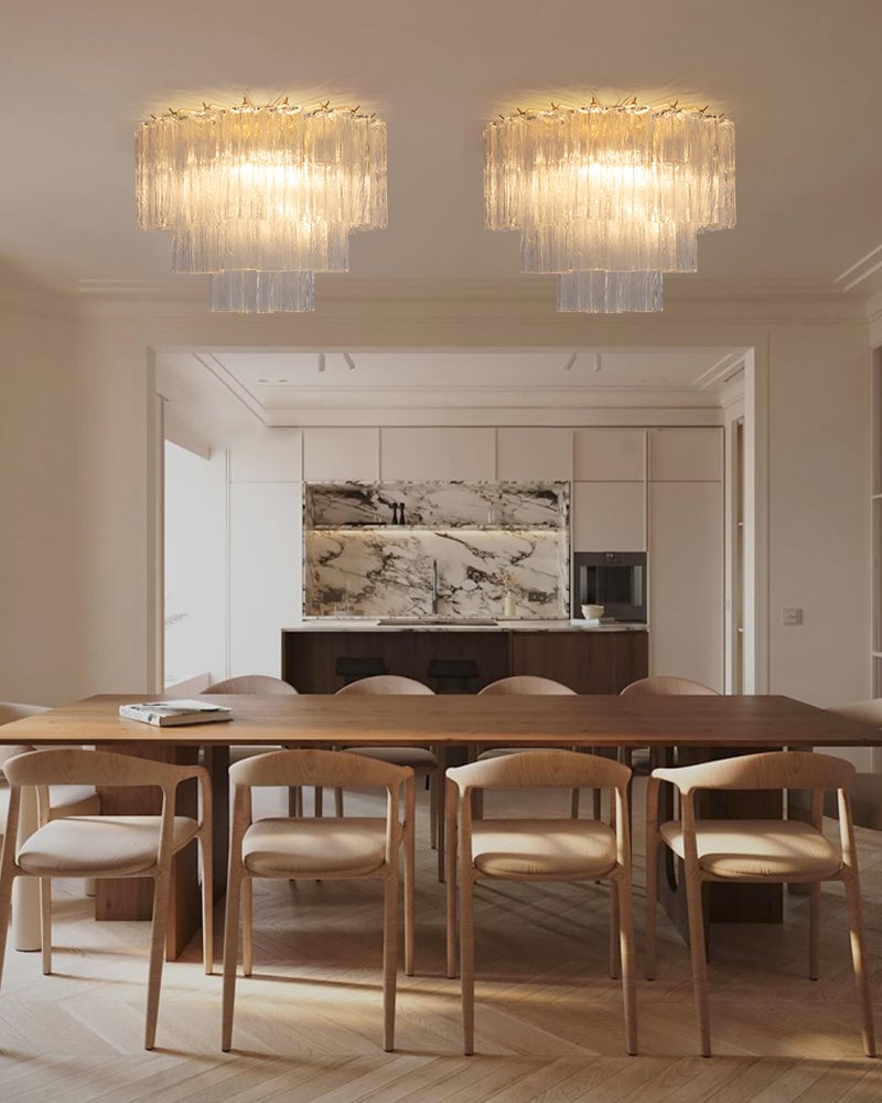 Cortina Series Geometric Flush Mount Ceiling Lamp | Star-Shaped Hand-blown authentic Murano glass tubes, Elegant gold accents for Dining Rooms and Living Areas Modern Ceiling lamp