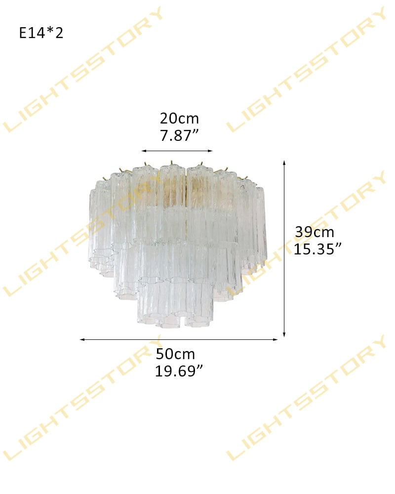 Cortina Series Geometric Flush Mount Ceiling Lamp | Star-Shaped Hand-blown authentic Murano glass tubes, Elegant gold accents for Dining Rooms and Living Areas 2 light -D50*H39CM D19.69"*H15.35"(18 tubes) Gold + Clear Glass Modern Ceiling lamp