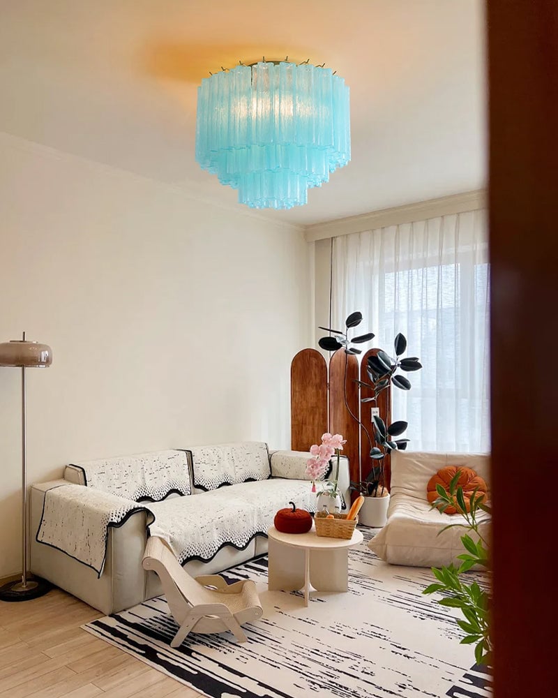 Cortina Series Geometric Flush Mount Ceiling Lamp | Star-Shaped Hand-blown authentic Murano glass tubes, Elegant gold accents for Dining Rooms and Living Areas Modern Ceiling lamp