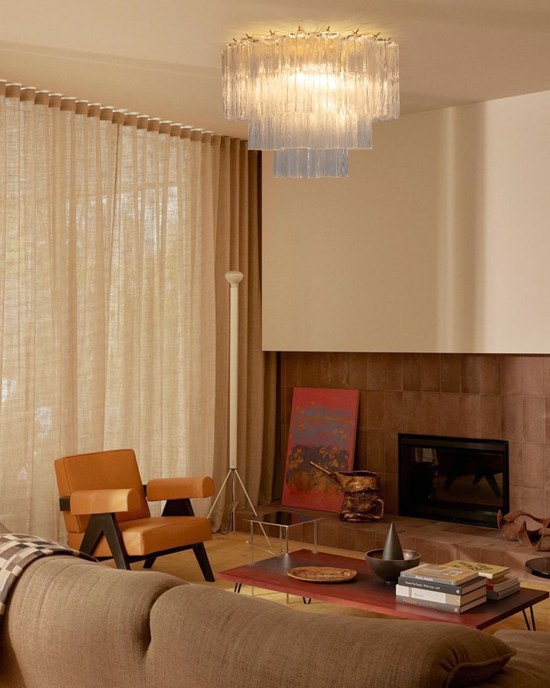 Cortina Series Geometric Flush Mount Ceiling Lamp | Star-Shaped Hand-blown authentic Murano glass tubes, Elegant gold accents for Dining Rooms and Living Areas Modern Ceiling lamp