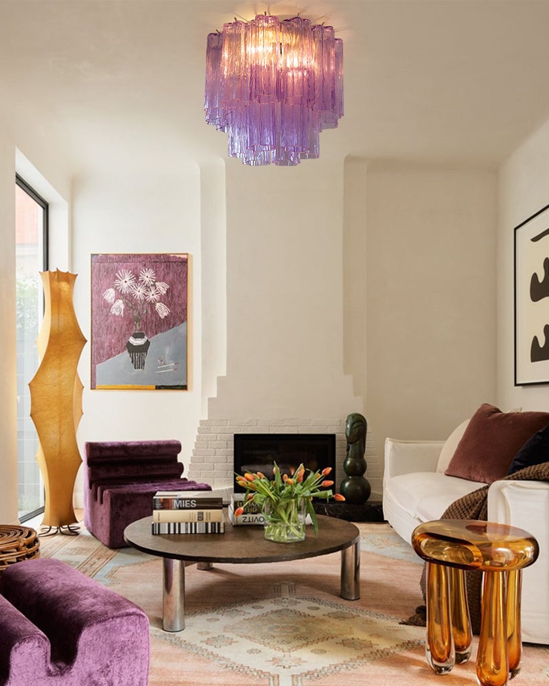 Cortina Series Geometric Flush Mount Ceiling Lamp | Star-Shaped Hand-blown authentic Murano glass tubes, Elegant gold accents for Dining Rooms and Living Areas Modern Ceiling lamp