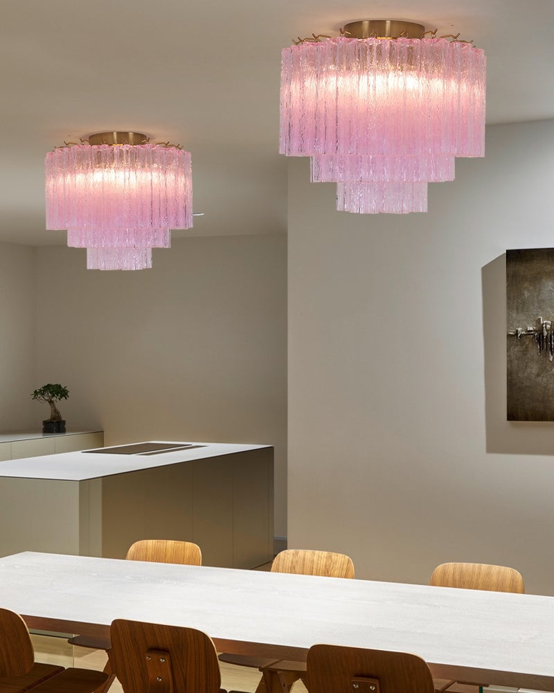 Cortina Series Geometric Flush Mount Ceiling Lamp | Star-Shaped Hand-blown authentic Murano glass tubes, Elegant gold accents for Dining Rooms and Living Areas Modern Ceiling lamp