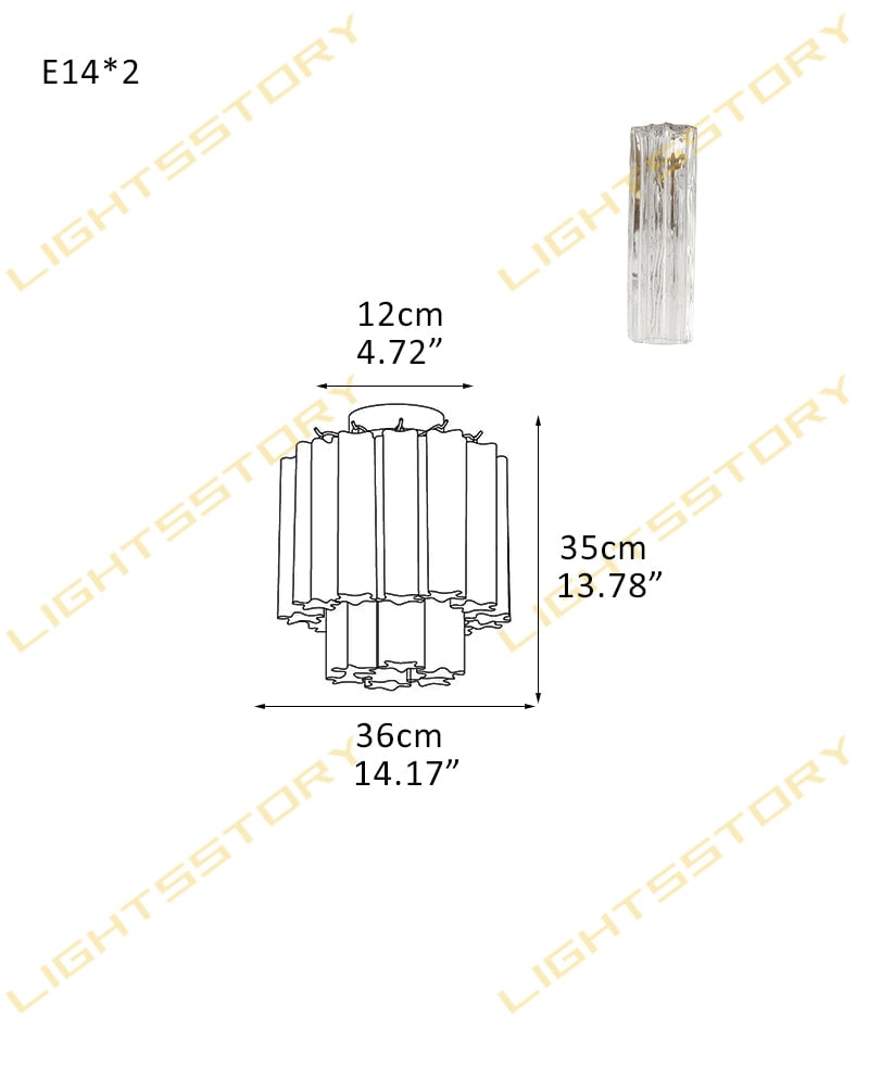 Cortina Series Geometric Flush Mount Ceiling Lamp | Star-Shaped Hand-blown authentic Murano glass tubes, Elegant gold accents for Dining Rooms and Living Areas 2 light -D36*H35CM D14.17"*H13.78"(8 tubes) Gold + Clear Glass Modern Ceiling lamp