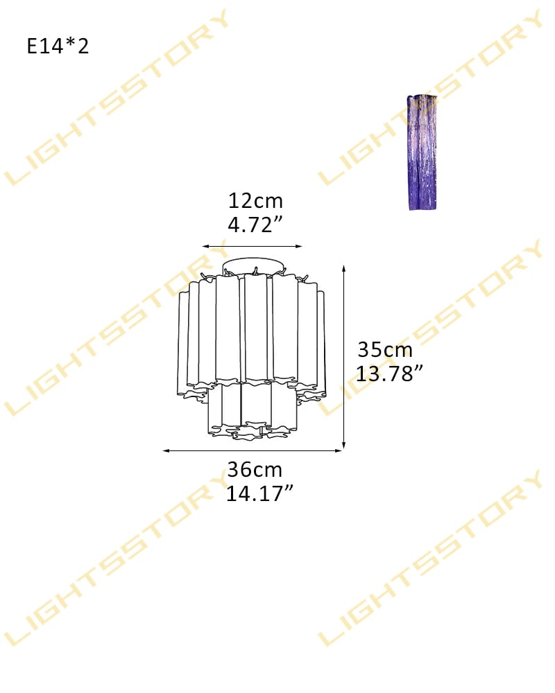 Cortina Series Geometric Flush Mount Ceiling Lamp | Star-Shaped Hand-blown authentic Murano glass tubes, Elegant gold accents for Dining Rooms and Living Areas 2 light -D36*H35CM D14.17"*H13.78"(8 tubes) Gold + Purple Glass Modern Ceiling lamp
