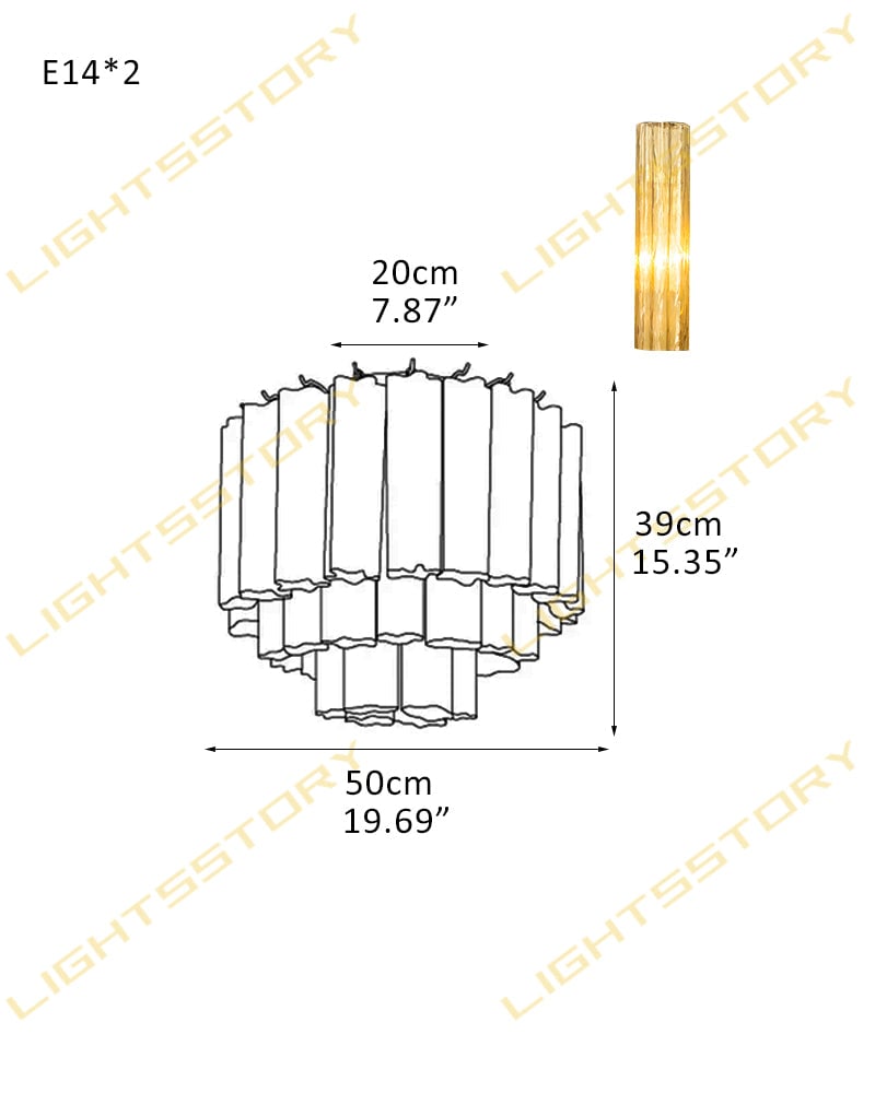 Cortina Series Geometric Flush Mount Ceiling Lamp | Star-Shaped Hand-blown authentic Murano glass tubes, Elegant gold accents for Dining Rooms and Living Areas 2 light -D50*H39CM D19.69"*H15.35"(18 tubes) Gold + Amber Glass Modern Ceiling lamp