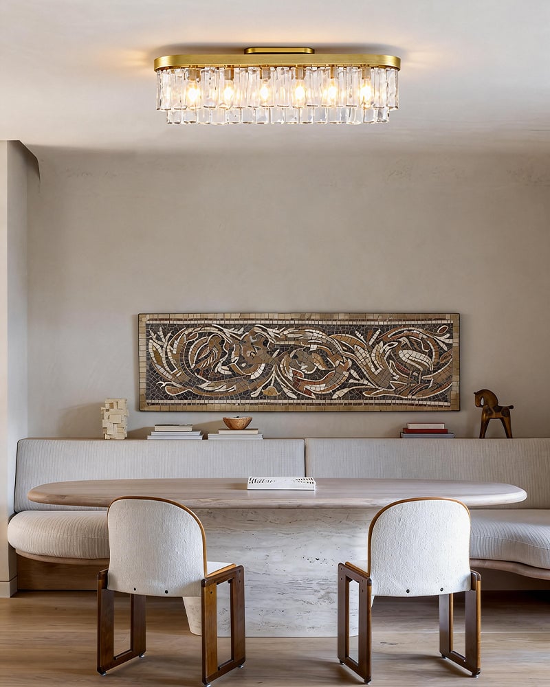 Courmayeur Series Prismatic Chandelier | Double Tier Drum Hammered water glass shade with durable metal frame, Matte Black and White Gold for Foyer Entrances and Dining Rooms Flush Mounted Ceiling Lamp
