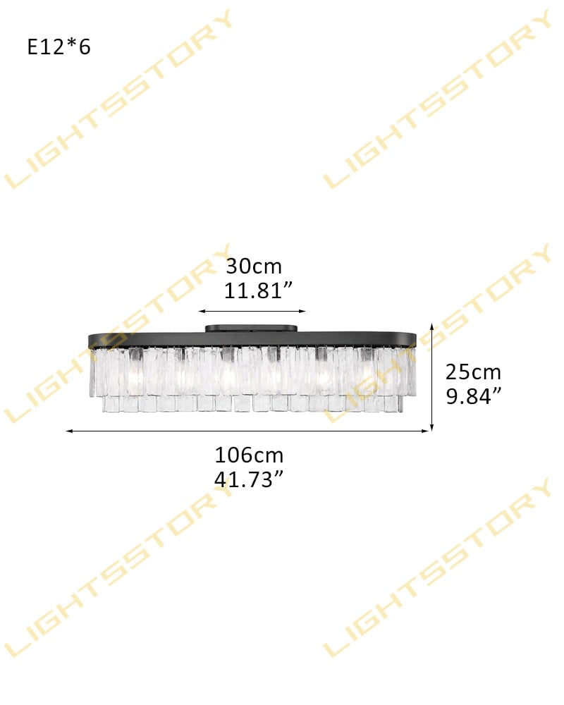 Courmayeur Series Prismatic Chandelier | Double Tier Drum Hammered water glass shade with durable metal frame, Matte Black and White Gold for Foyer Entrances and Dining Rooms 9-light-D68*H27CM D26.77"*H10.63" Black + Clear Glass Flush Mounted Ceiling Lamp