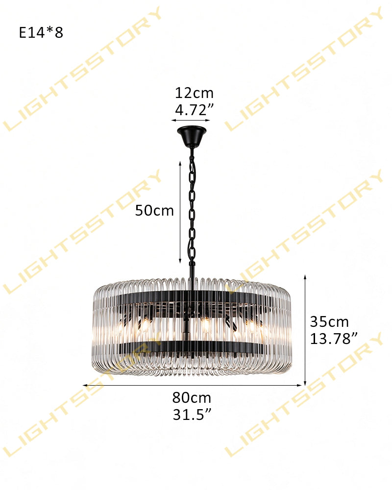 Solstice Aura Fluted Glass Round Drum Pendant Light - Lux Gold Trim - Living Rooms & Dining Rooms