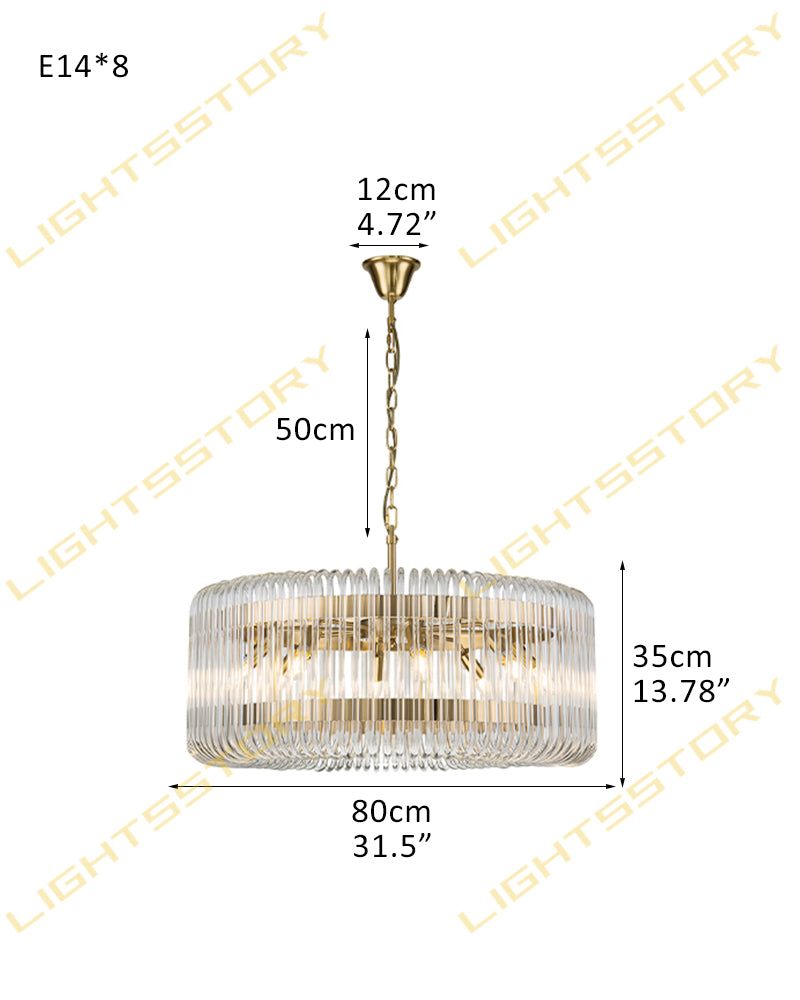 Solstice Aura Fluted Glass Round Drum Pendant Light - Lux Gold Trim - Living Rooms & Dining Rooms