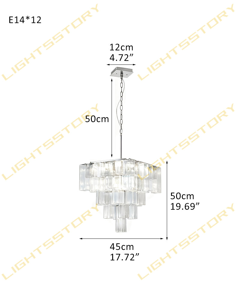Parisian Cascading Waterfall Crystal Ghiaccio Prism Chandelier - Textured Glass, Lux Gold Trim - Living Rooms, Bedrooms, Dining Rooms