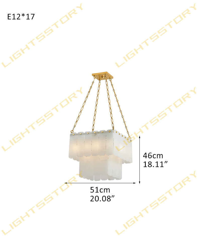 LightsStory Alabaster Square Multi-Tiered Pendant Light, natural stone alabaster with metallic and matte finish - For Kitchen & Dining Rooms