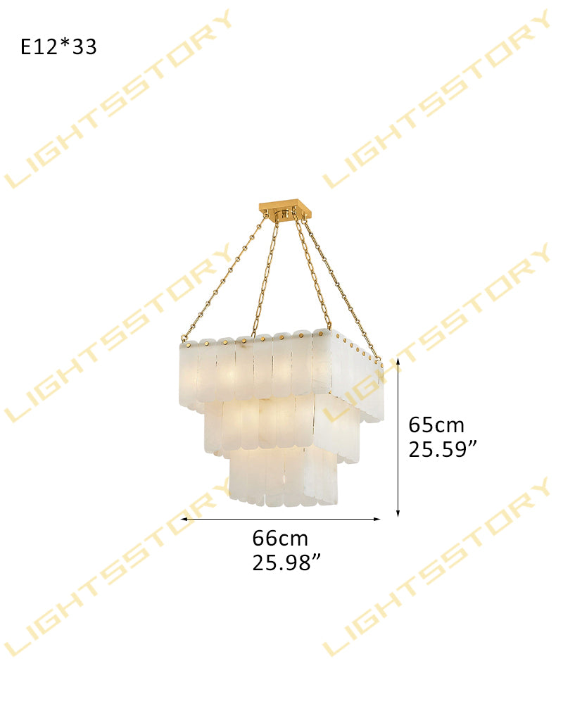 LightsStory Alabaster Square Multi-Tiered Pendant Light, natural stone alabaster with metallic and matte finish - For Kitchen & Dining Rooms