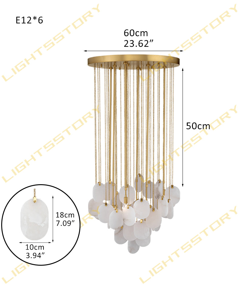 Fenwich Alabaster Gold Tag Cluster Pendant Light - Natural Spanish Alabaster Panels, Lux Gold Trim - Dining Rooms & Living Rooms