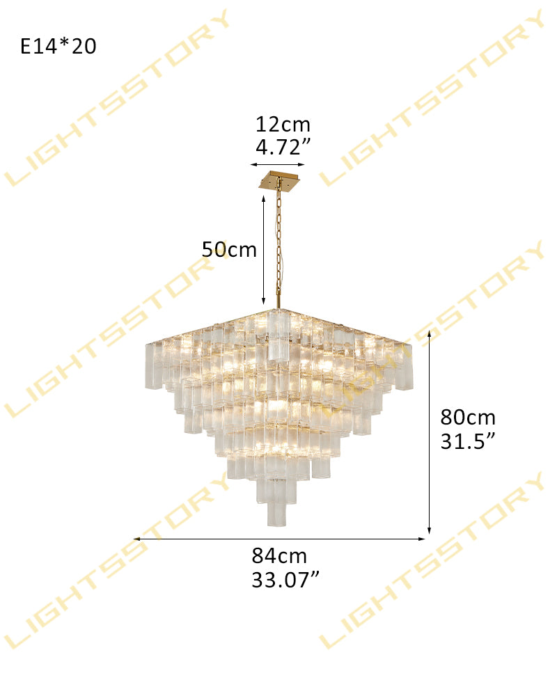 Parisian Cascading Waterfall Crystal Ghiaccio Prism Chandelier - Textured Glass, Lux Gold Trim - Living Rooms, Bedrooms, Dining Rooms