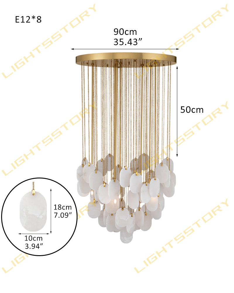 Fenwich Alabaster Gold Tag Cluster Pendant Light - Natural Spanish Alabaster Panels, Lux Gold Trim - Dining Rooms & Living Rooms