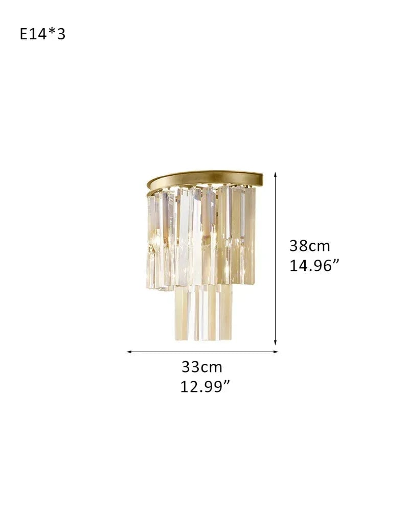 Deauville Series Prismatic Wall Sconce | 2-Tier Cascading Crystal Polished metal frame with high-clarity cascading crystals, Black Brass finish for Hallways, bedrooms, and accent walls 2-Tier-D33*H38CM D12.99"*H14.96" Gold Flush Mounted Wall Sconce Lamp